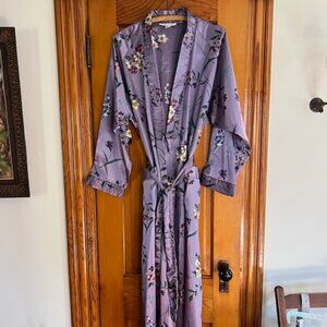 VINTAGE Oscar de la Renta  Purple Floral Belted Ribbon Design  Robe  Woman's L